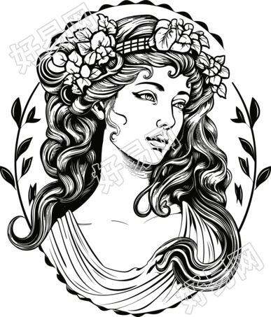 古希腊人物黑白矢量插图
