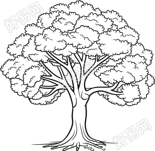 儿童着色书大树枝叶插画