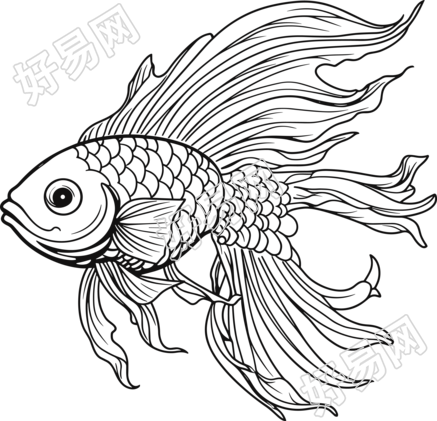 可商用黑白简约翅膀鱼插图