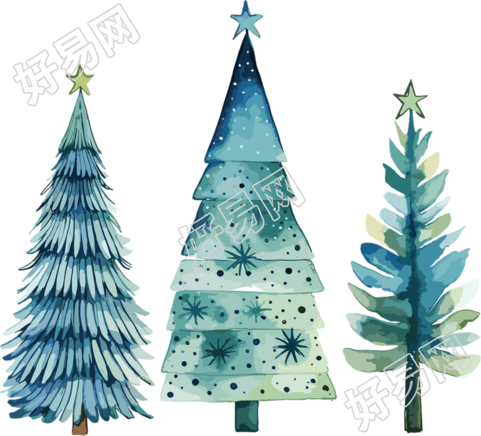 绿色复古圣诞树PNG素材