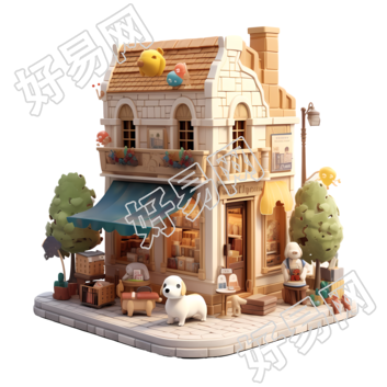法国特色书店3D卡通模型