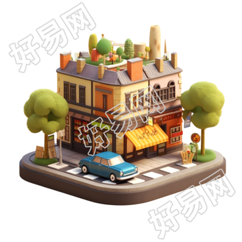法式特色书店3D卡通模型