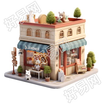 法国特色书店卡通模型