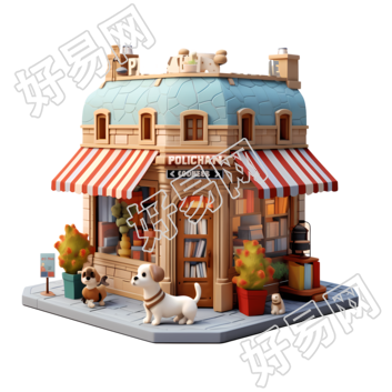 法国特色书店3D卡通模型