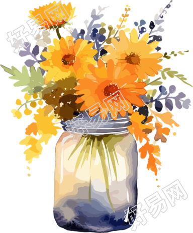 玻璃瓶花卉透明背景素材
