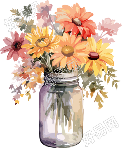 秋天水彩花卉插画