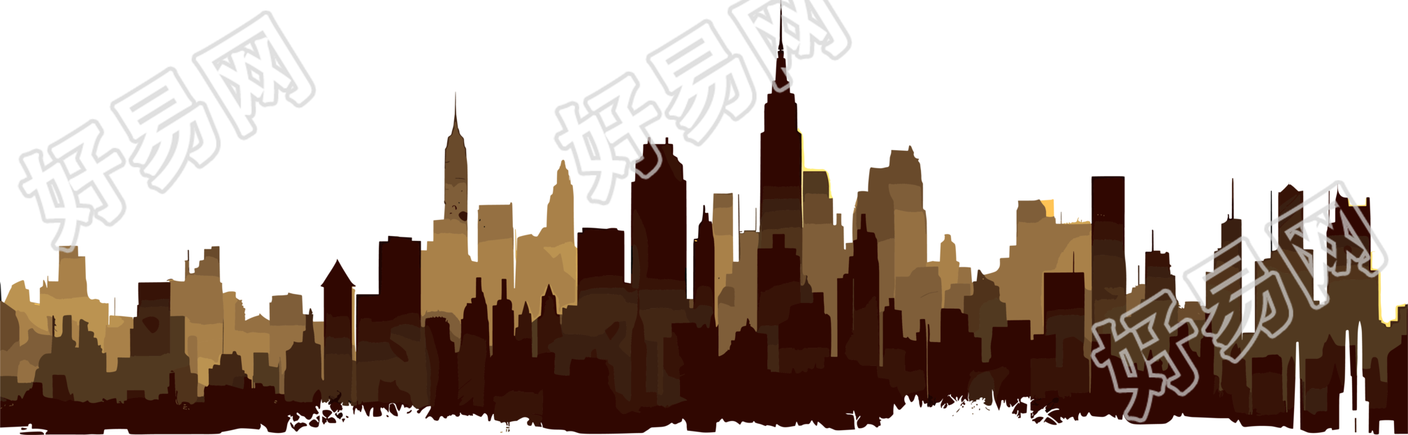 橙色城市天际线Png图像