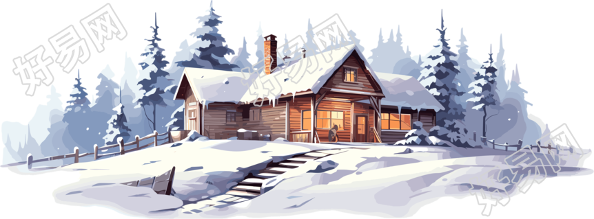 雪地小屋二楼平面图插画