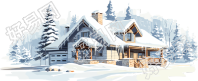 雪地上的安静小房子商业插画设计