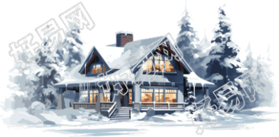 雪地上的宁静小屋2D平面图插画