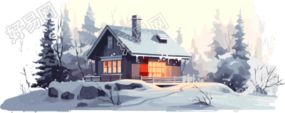雪地上的安静小屋2D楼层平面图插画