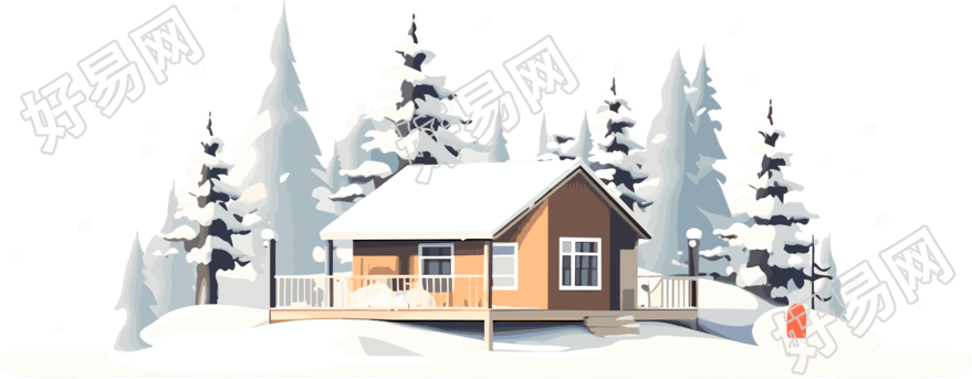 雪地上的安静小屋2D楼层平面图插画