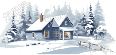 雪地上的安静小屋2D平面图插画