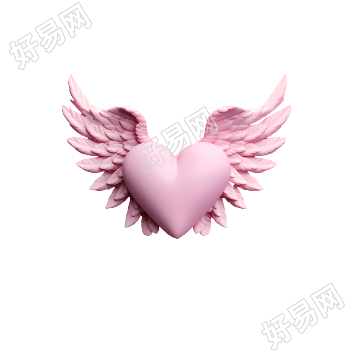 3D粉红心形翅膀飘浮