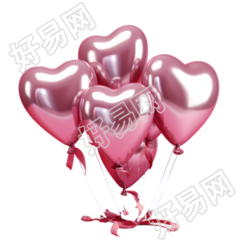 粉色丝带装饰的不同心形的气球素材