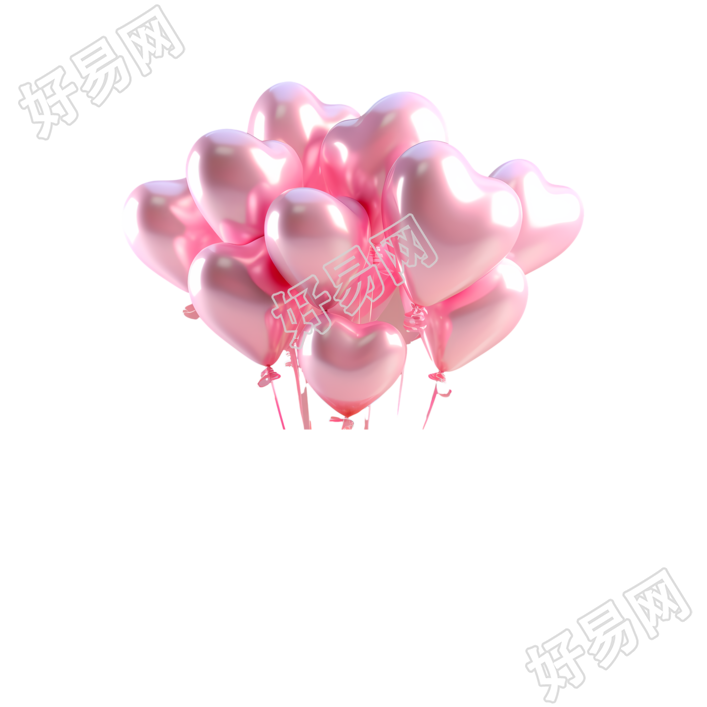 粉色气球与不同样式的心形图案