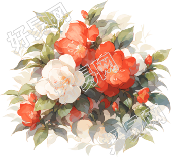 山茶花水彩画素材