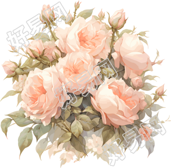 粉色玫瑰与水彩画创意设计