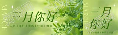 三月你好绿叶实景公众号封面图