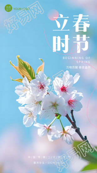 立春时节樱花实景创意手机海报