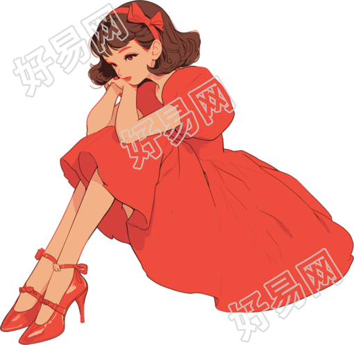 复古连衣裙女孩手账插图