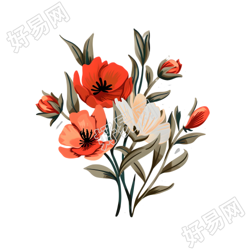 复古贴纸鲜花素材