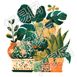 复古贴纸绿植插图