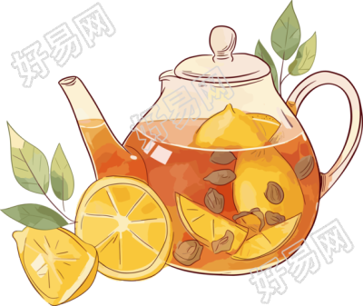 柠檬红茶水彩插画