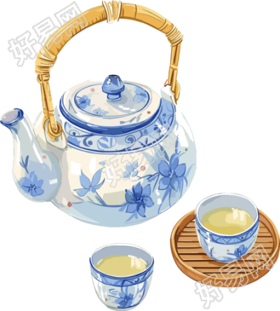 清茶和茶具创意插图