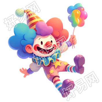 3D小丑彩色气球插画