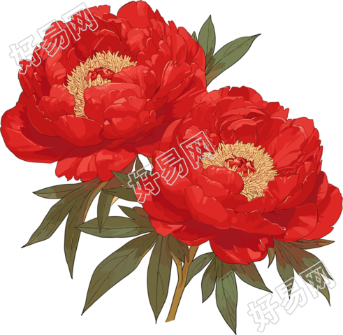 红牡丹插画设计素材