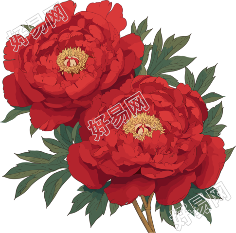 红牡丹插图元素