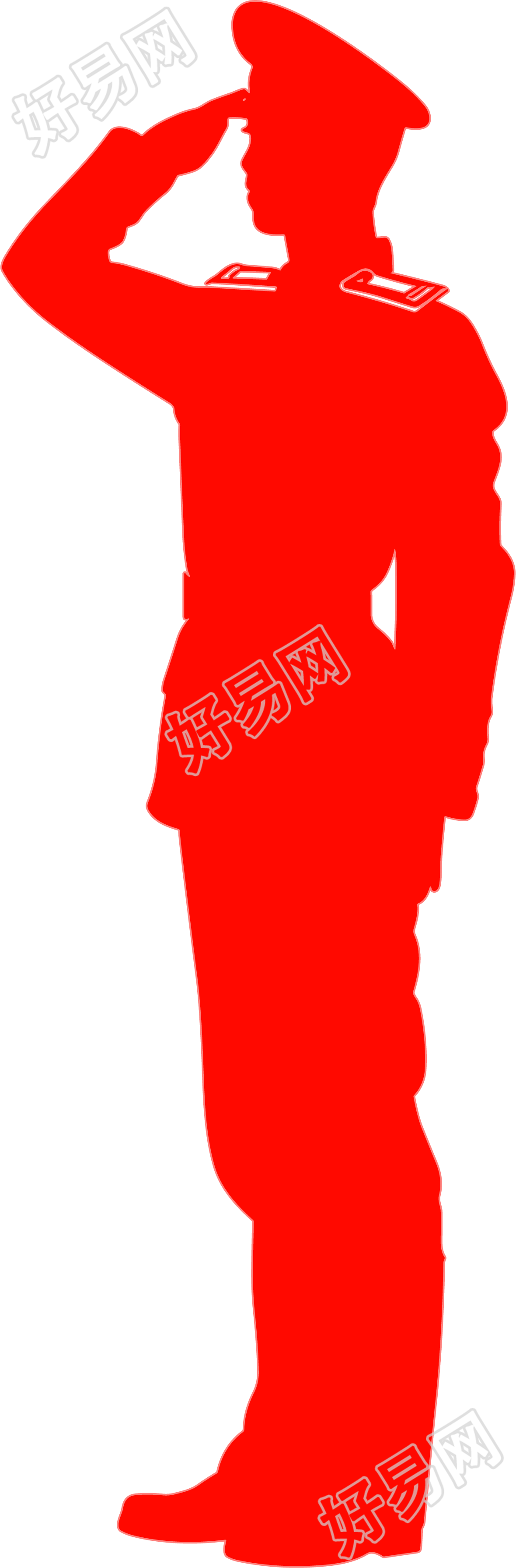 军人剪影红色轮廓素材