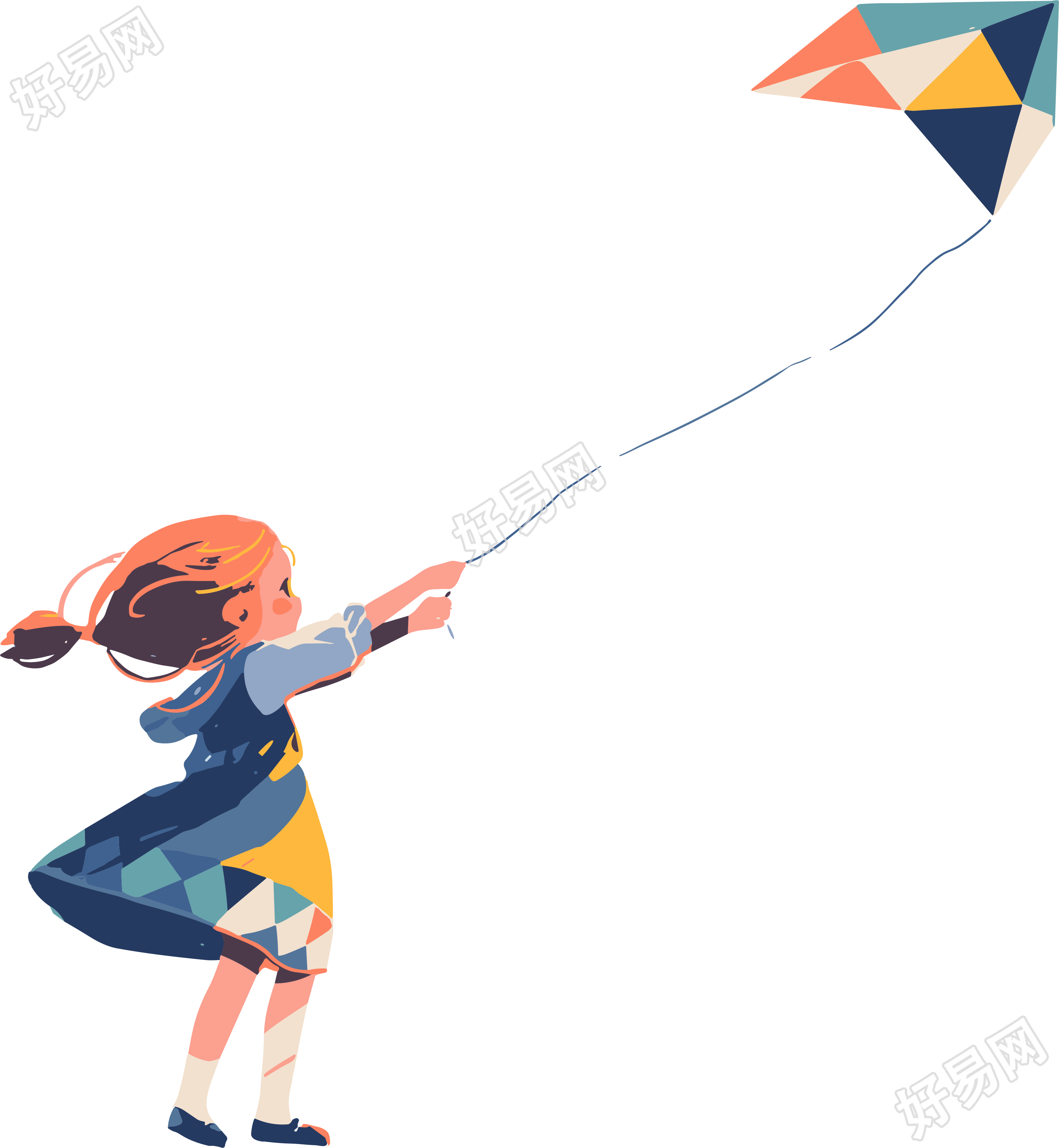 放风筝的小孩可爱插画