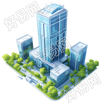 3D摩天大楼卡通风格元素