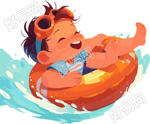 游泳男孩平面插画