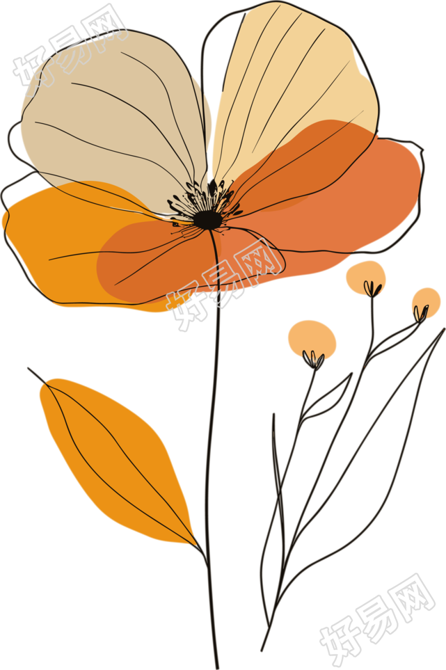 抽象植物线条色彩块插画