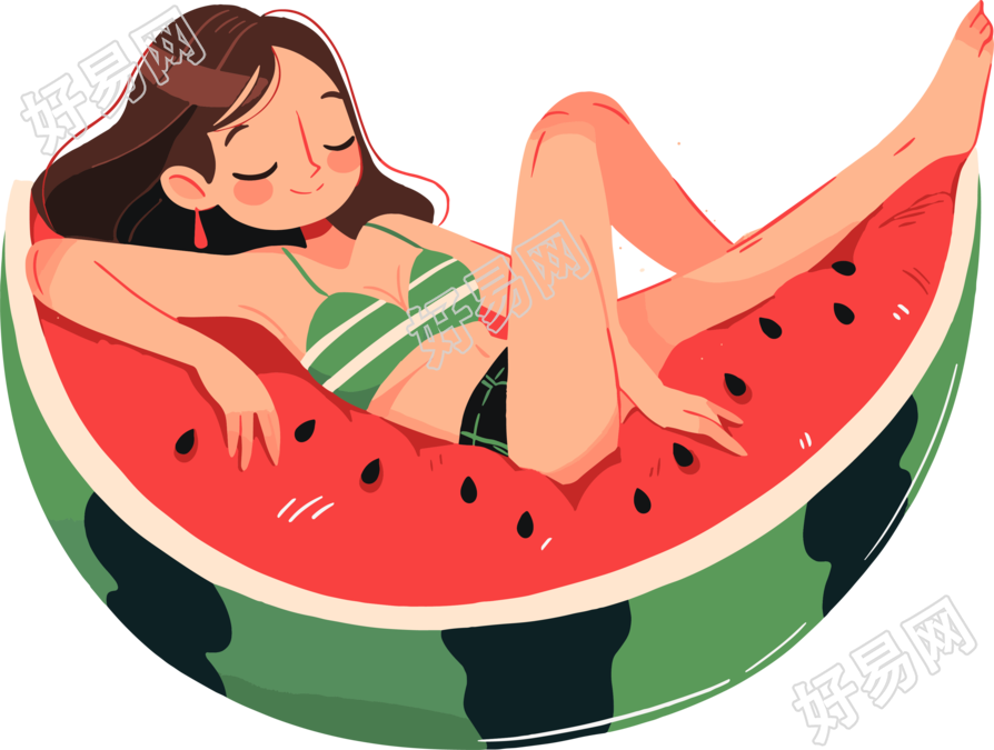 躺西瓜上的女孩插图