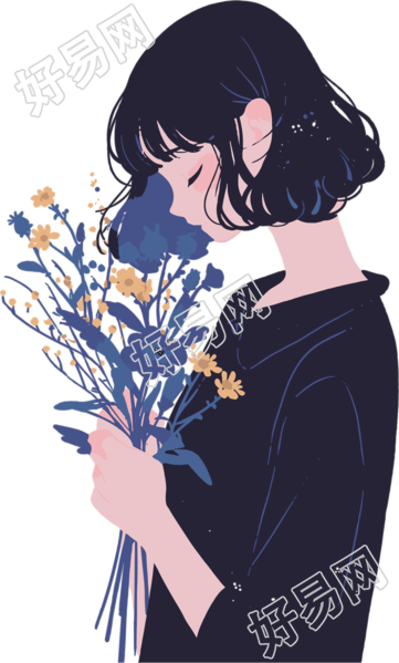 抱着花的女生元素
