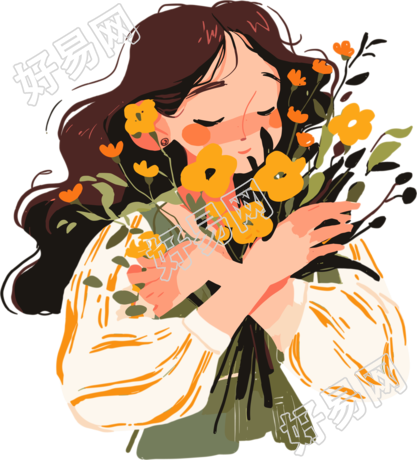 抱着花的女生商用元素