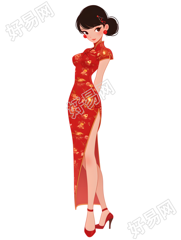 魅力女性红色旗袍素材