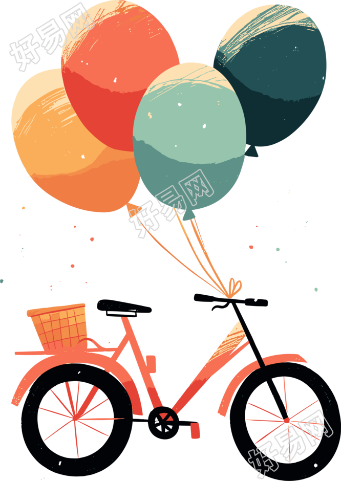 气球自行车插画设计元素