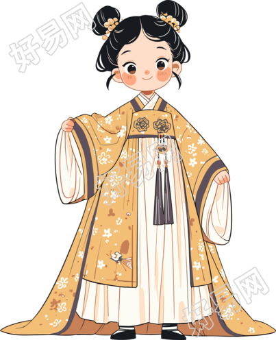 古风小孩插画设计元素