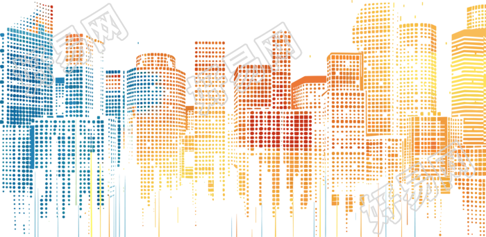 颗粒感城市建筑插画