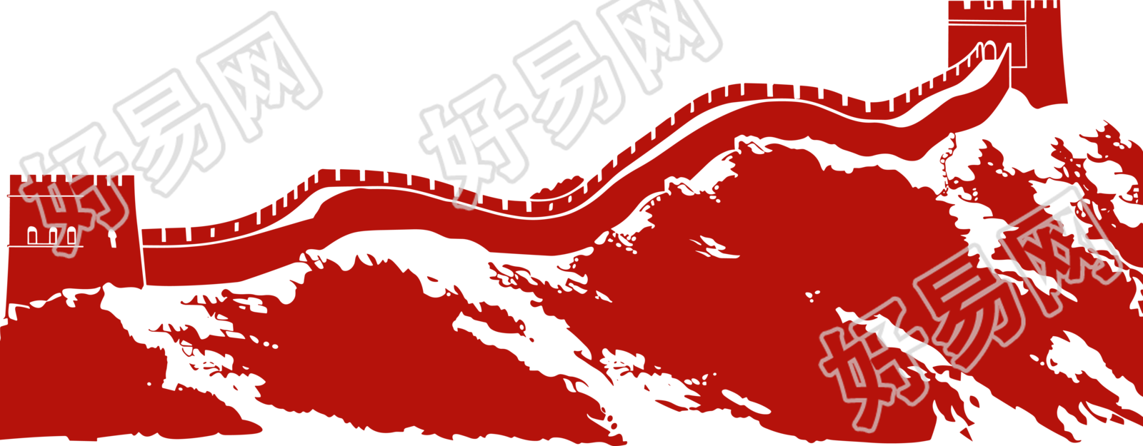 红色长城剪影插画