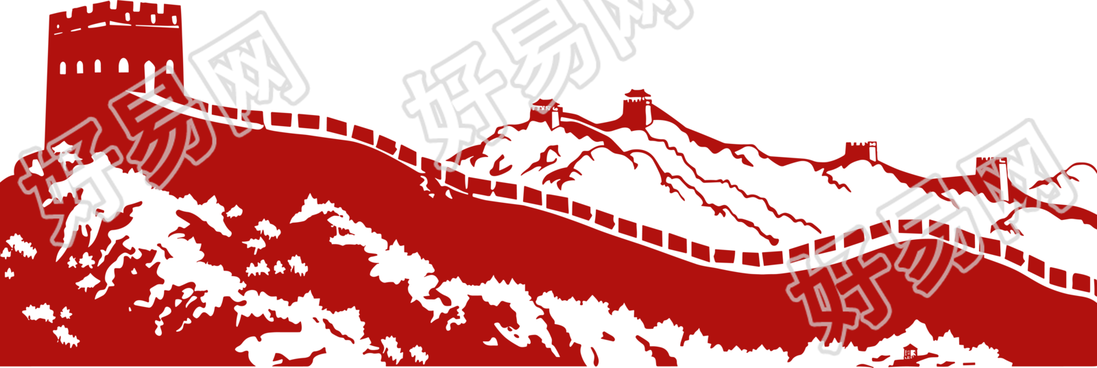 红色长城剪影商业图形素材
