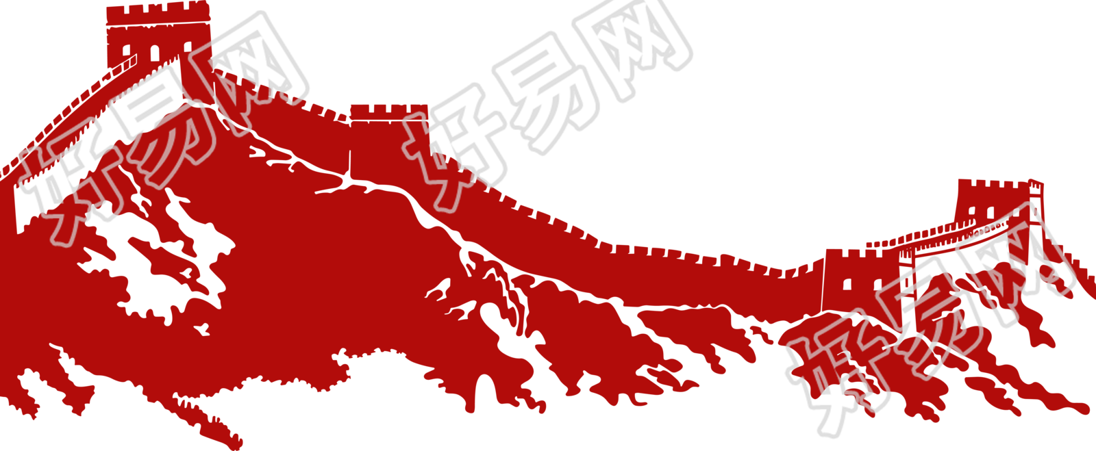 红色长城剪影插画设计元素