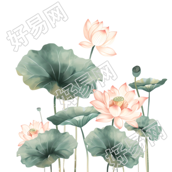 水墨荷花莲叶素材