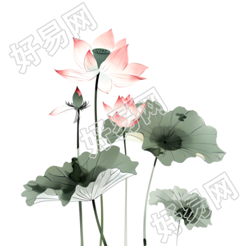 水墨荷花中国画插画