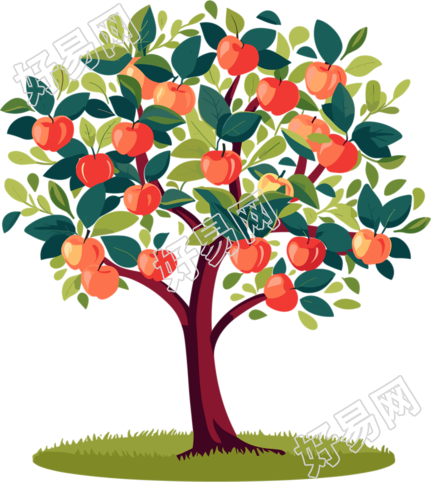 卡通苹果树平面插画